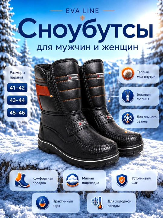 Зимние меховые сапоги для мужчин и женщин, зимние меховые дутики - 