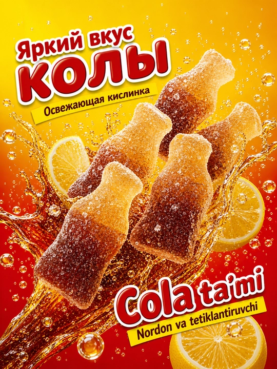 Chaynash marmelad Haribo HAPPY COLA ZOURR (Nordonli kola) 80g 3 yoshdan boshlab