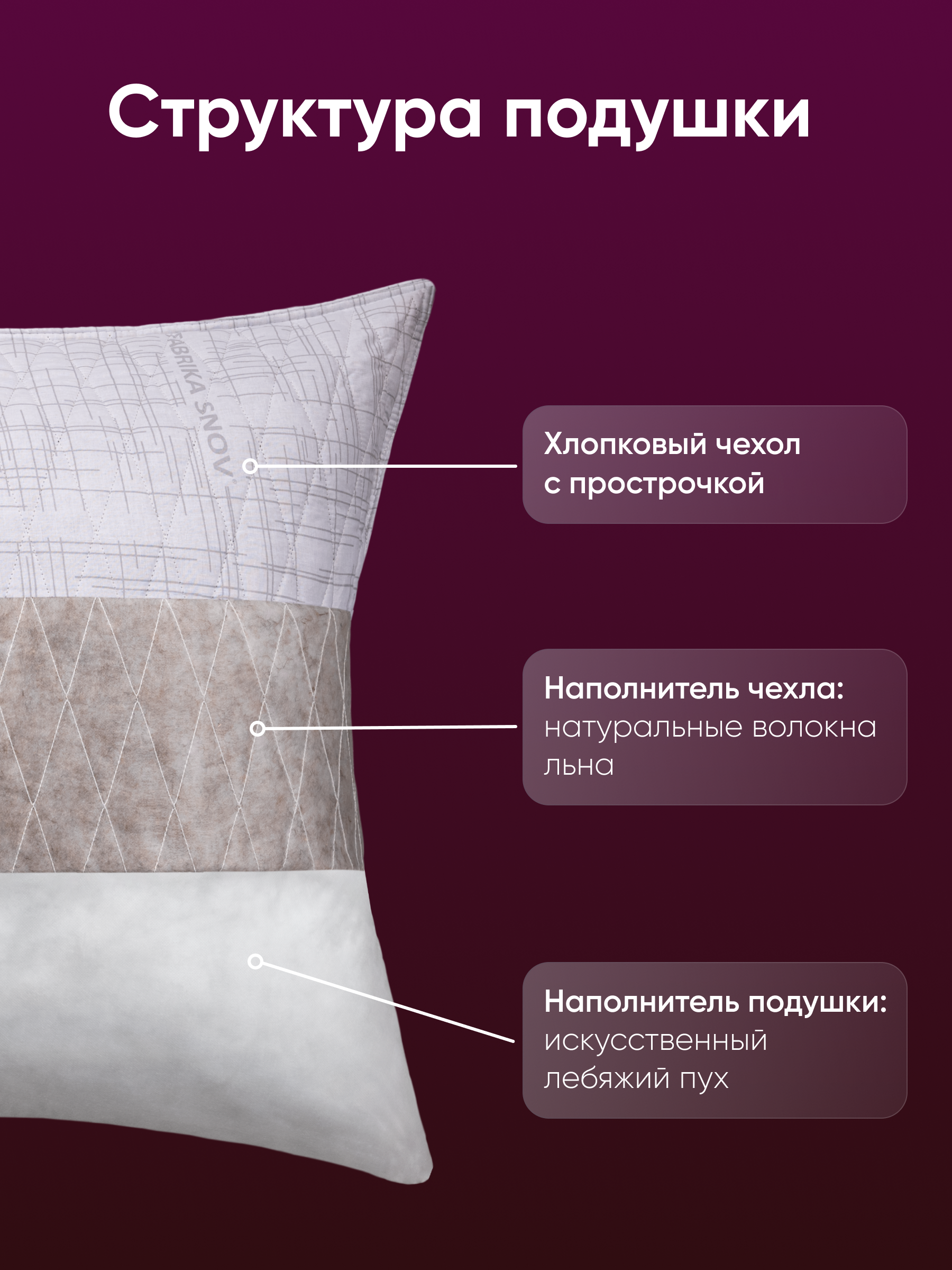 Подушка для сна, средней жесткости,лён,искусственный пух,ФС "Хлопок & Лён"  50 х 70 см