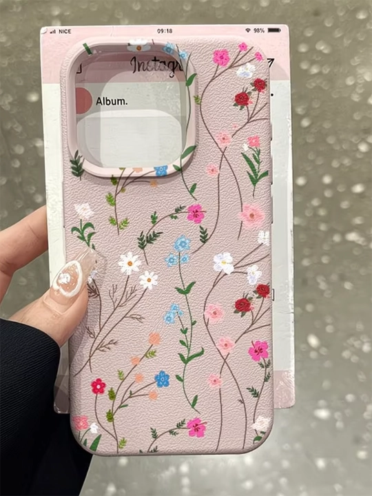 IPhone uchun rangli gul printli pushti chexol - 