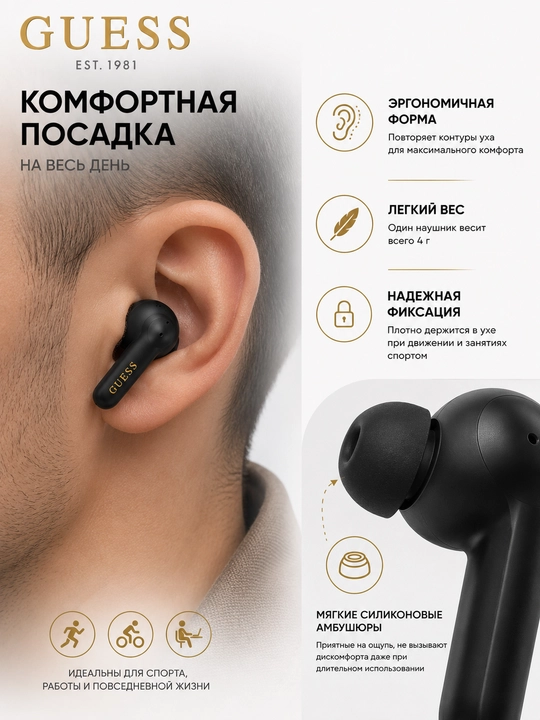Simsiz quloqchinlar Guess TWS, Bluetooth 5.4, zaryadlash qutisi bilan, USB Type-C