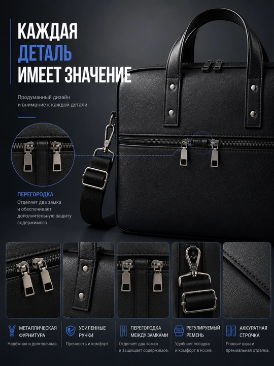 Сумка для ноутбука 15.6, 16" универсальная, экокожа, для работы, учебы и для документов