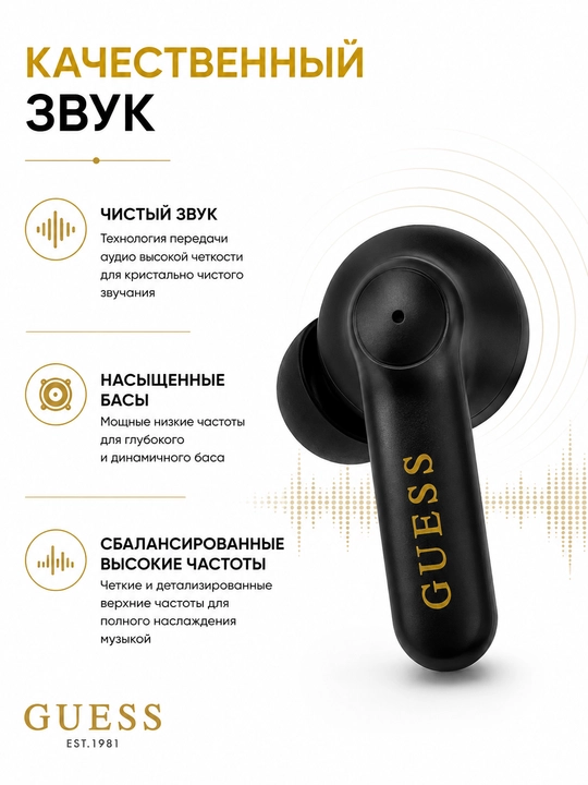 Simsiz quloqchinlar Guess TWS, Bluetooth 5.4, zaryadlash qutisi bilan, USB Type-C
