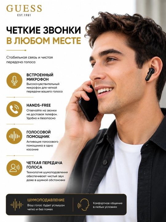 Simsiz quloqchinlar Guess TWS, Bluetooth 5.4, zaryadlash qutisi bilan, USB Type-C
