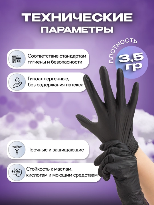 Nitril qo‘lqoplar UNEX CAREFUL PRODUCTS qora, 100 dona (50 juft), bir martalik, pudrasiz