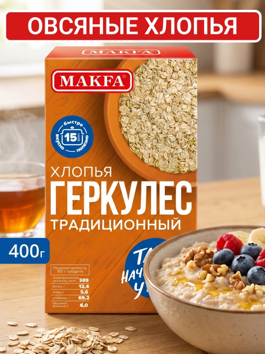 Хлопья Геркулес Makfa традиционный, 400 гр - 