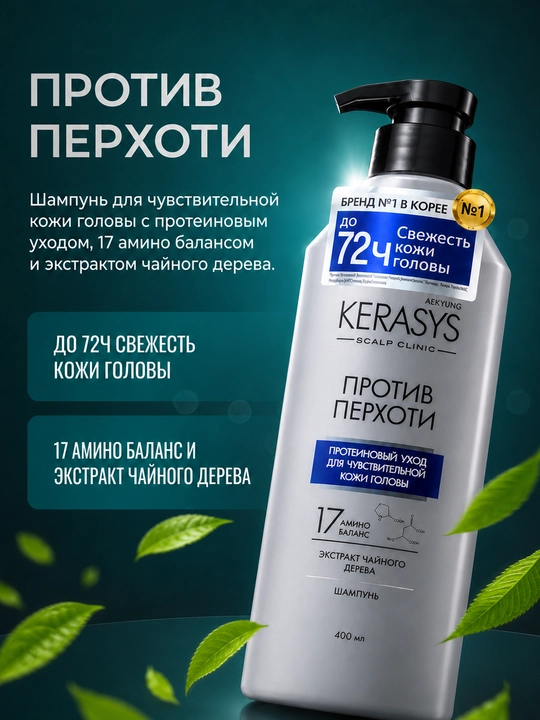 Kerasys erkaklar va ayollar shampuni qazg‘oqqa qarshi yog‘li sochlar uchun, 400 ml, Koreya