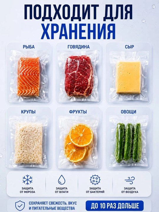 Рифлёные вакуумные пакеты в рулоне для вакууматора 12/20/25/28/32 sm × 5 m