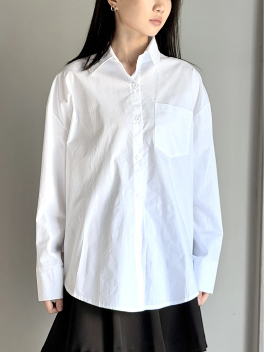 Женская белая рубашка Oversize с длинным рукавом - 