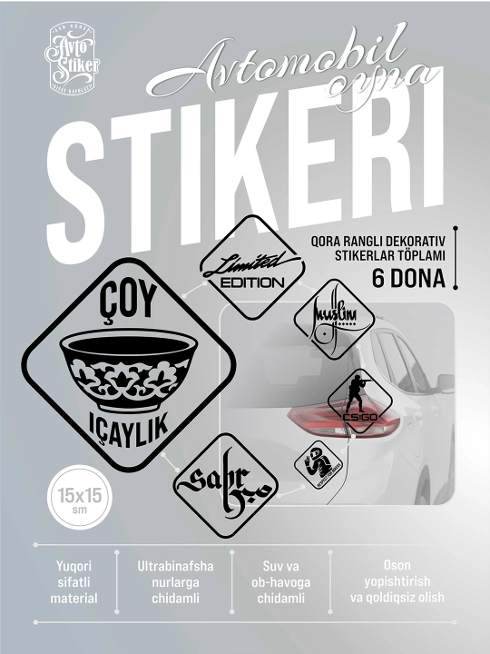 Avtomobil stikerlari, komplekt 6 dona - 