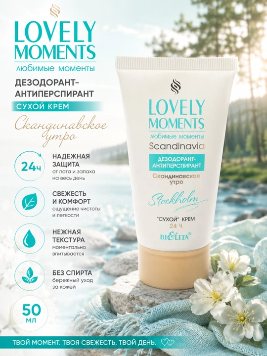 Dezodorant-antiperspirant Bielita quruq krem, Skandinaviya tongi, 50 ml - 