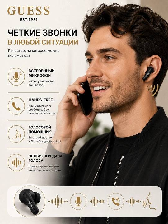 Simsiz quloqchinlar Guess TWS, Bluetooth 5.4, zaryadlash qutisi bilan, USB Type-C