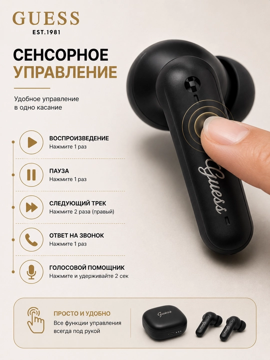 Simsiz quloqchinlar Guess TWS, Bluetooth 5.4, zaryadlash qutisi bilan, USB Type-C