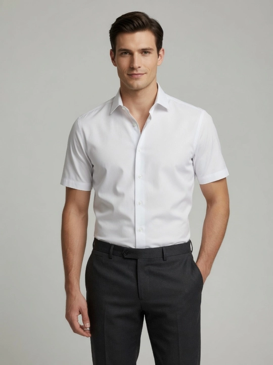 Классическая белая рубашка для мужчин с коротким рукавом, Slim Fit, Китай - 