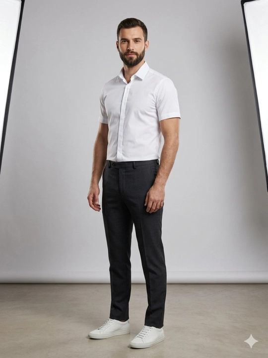Erkaklar uchun qisqa yengli klassik oq ko‘ylak, Slim Fit, Xitoy
