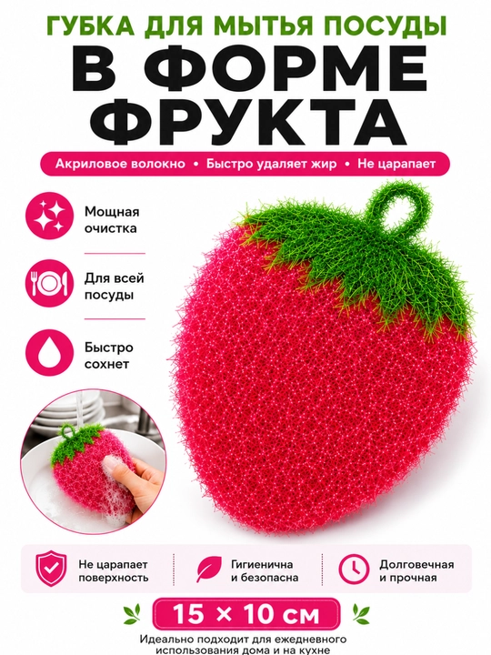 Губка для мытья посуды – акриловая, в форме фрукта, для кухни