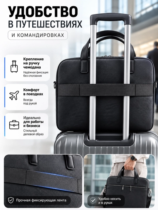Сумка для ноутбука 13.3, 14" универсальная, экокожа, для работы, учебы и для документов