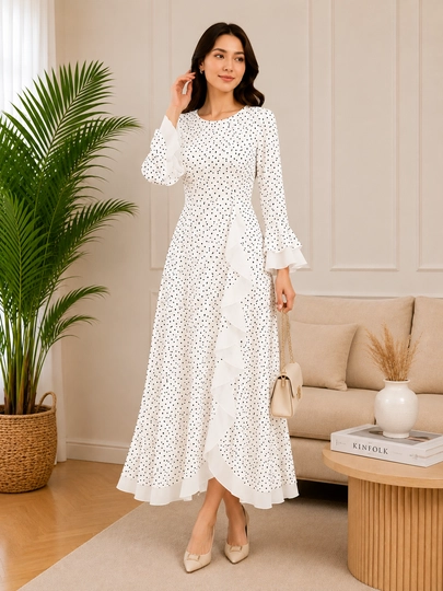 Женское длинное платье с цветочным — AYOLSTY-YANGIFAS280-БЕЛЫЙ-4850