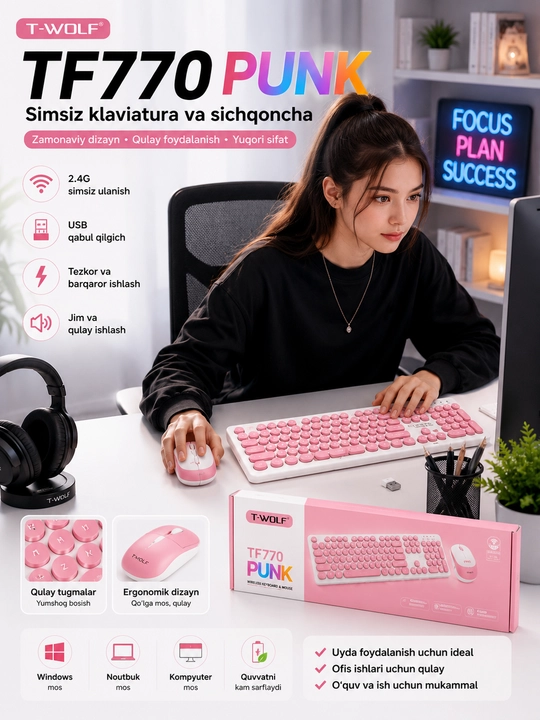 Klaviatura va Sichqoncha Simsiz va Simli Mexanik RGB Kompyuter va Noutbuk uchun - 