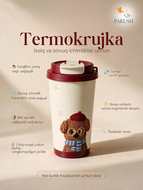 PAKUSH "Sayyoh ayiqcha" termokrujkasi  - 