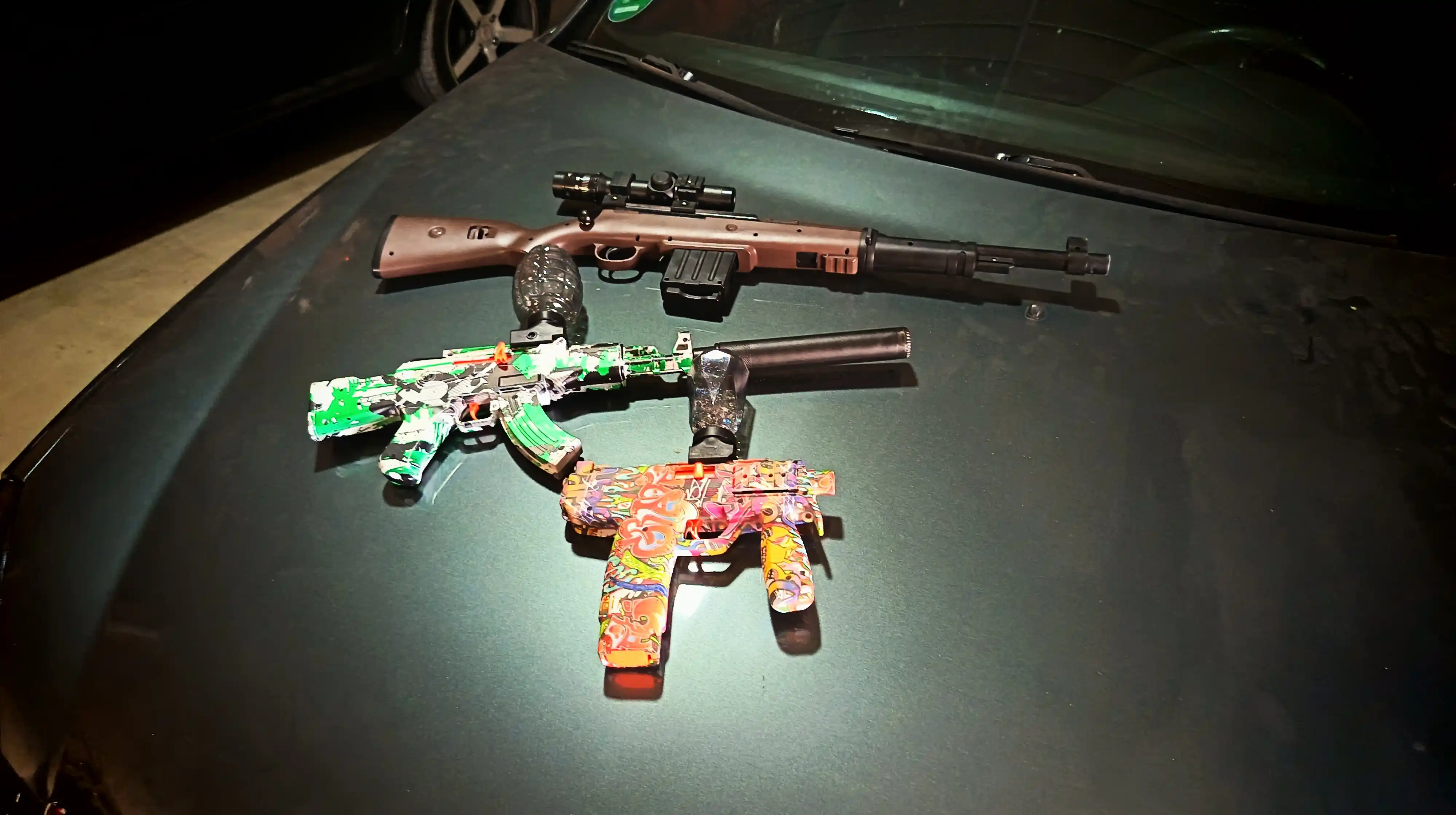 AK47, MP9, P90, AUG orbitsli gel avtomati, bolalar uchun batareyali blaster