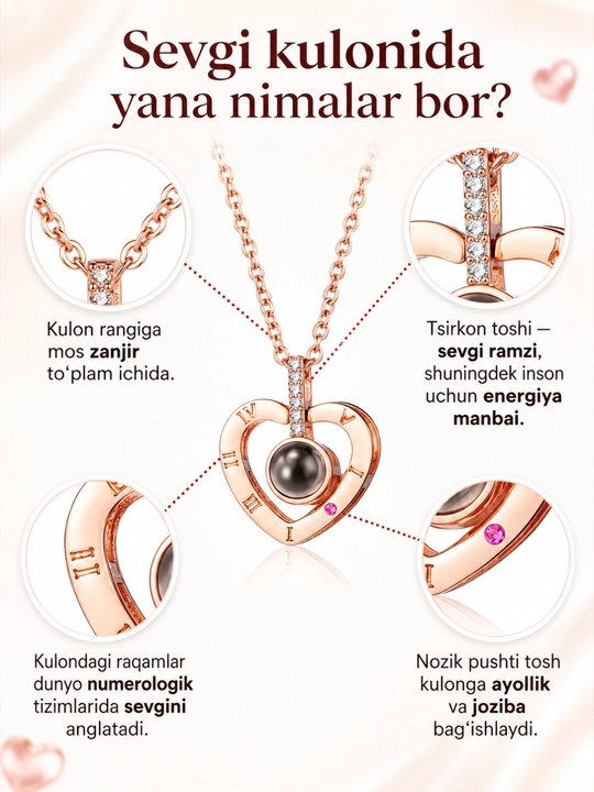 "Men seni sevaman" yozuvli, 100 tilda proyeksiyali zanjirli kulon