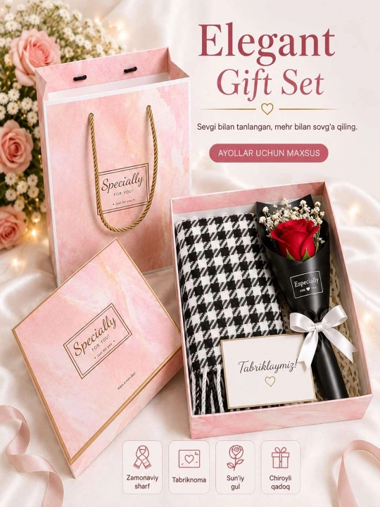 8-mart, bayramlar uchun sovg'alar to'plami, bayramga ideal sovg'a, paketlari bilan birga - 