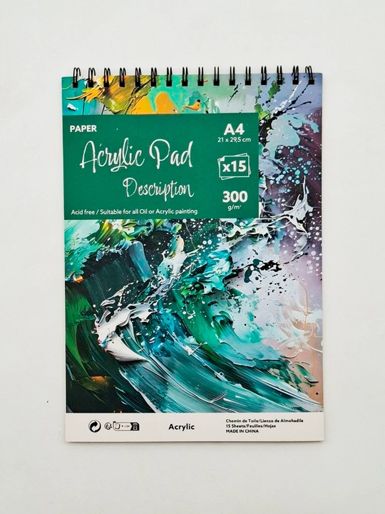 Скетчбук для акварели A4 – 15 листов, 300 г/м², на спирали, Acrylic Pad, Watercolor Pad