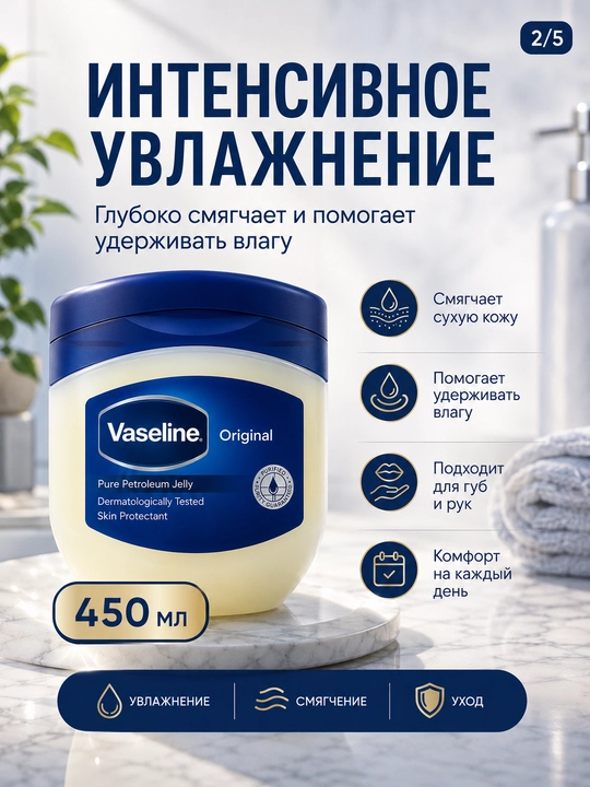 Quruq teri uchun Vaseline namlantiruvchi vazelini, 450 ml, Baby yoki Cocoa Butter
