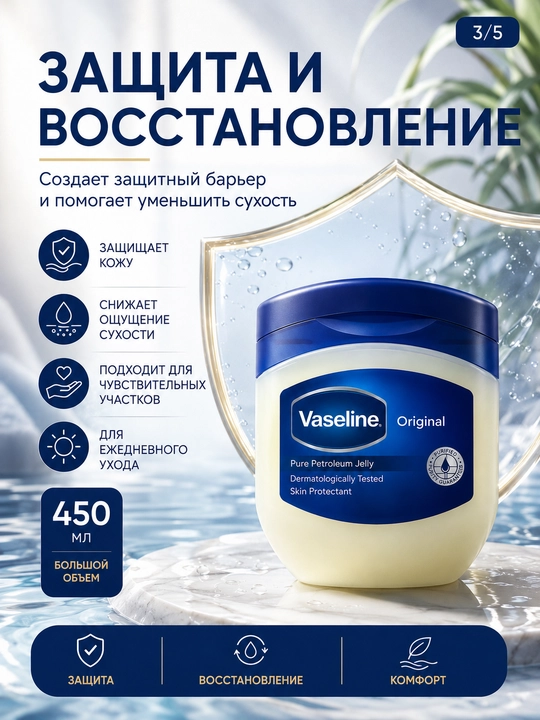 Quruq teri uchun Vaseline namlantiruvchi vazelini, 450 ml, Baby yoki Cocoa Butter