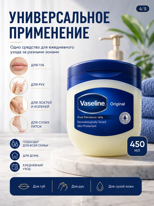 Quruq teri uchun Vaseline namlantiruvchi vazelini, 450 ml, Baby yoki Cocoa Butter