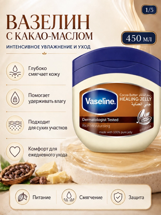 Увлажняющий вазелин Vaseline, 450 мл, Baby или Cocoa Butter, для сухой кожи - 