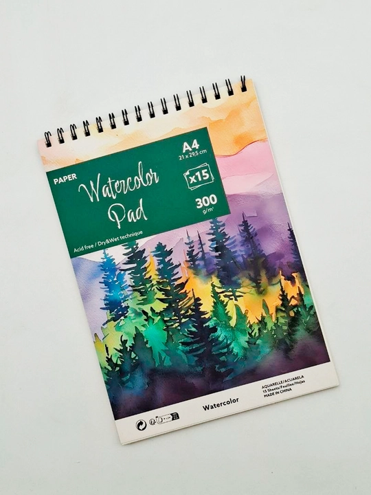 Скетчбук для акварели A4 – 15 листов, 300 г/м², на спирали, Acrylic Pad, Watercolor Pad