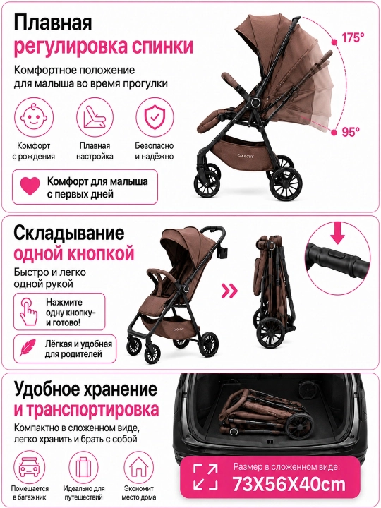 Детская коляска – лёгкая, с корзиной, от 0 до 3 лет