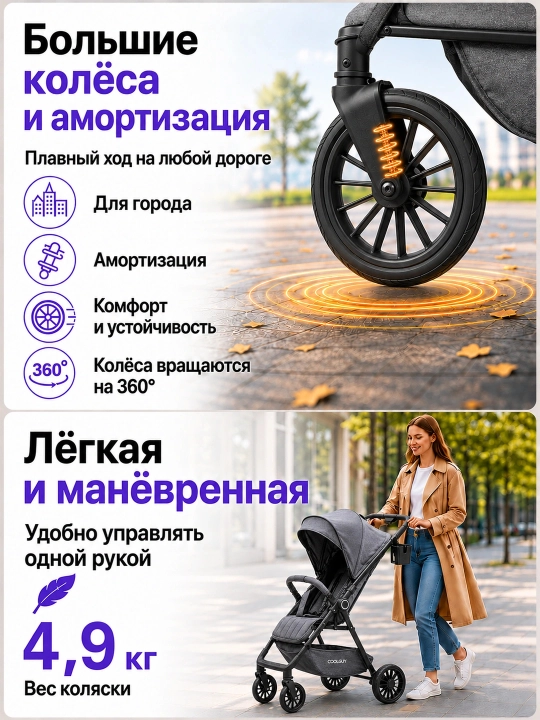 Детская коляска – лёгкая, с корзиной, от 0 до 3 лет
