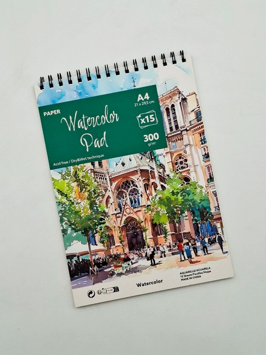 A4 akvarel sketchbuk – 15 varaq, 300 g/m², spiral bog‘lamli, Acrylic pad, watercolor pad