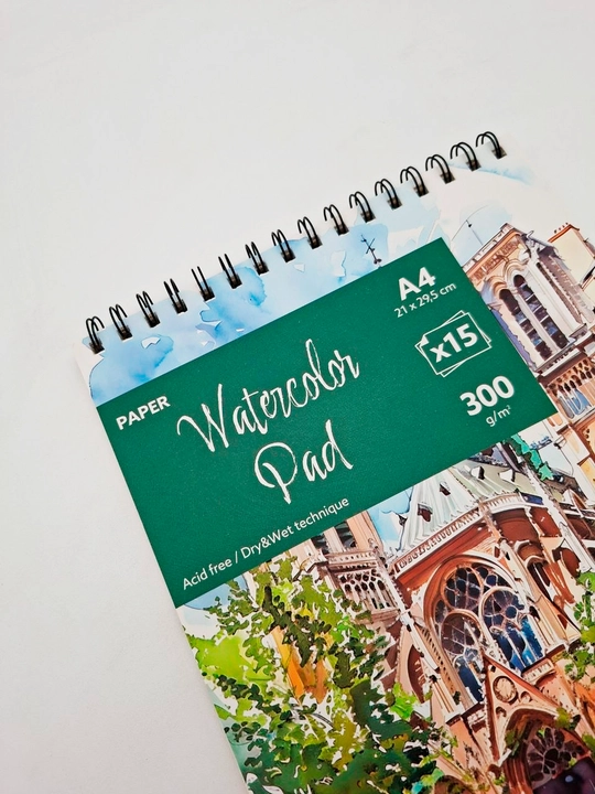 A4 akvarel sketchbuk – 15 varaq, 300 g/m², spiral bog‘lamli, Acrylic pad, watercolor pad