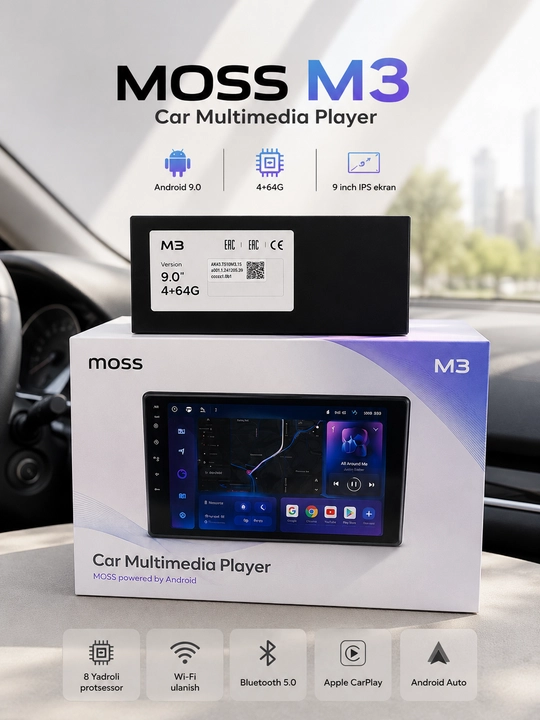 Автомагнитола MOSS M3 Android 9.0 9" экран 2/32GB 4/32GB 4/64GB GPS Bluetooth мультимедиа
