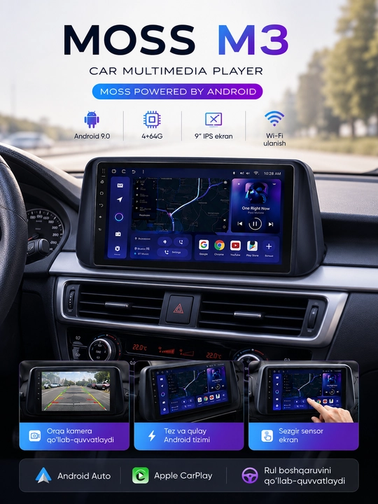 Автомагнитола MOSS M3 Android 9.0 9" экран 2/32GB 4/32GB 4/64GB GPS Bluetooth мультимедиа - 