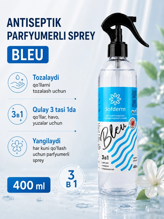Sofderm Bleu 3 in 1 atirli antiseptik sprey, 400 ml