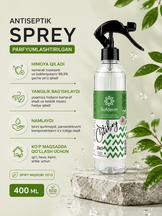 Sofderm Citiboy 3 in 1 atirli antiseptik sprey, 400 ml