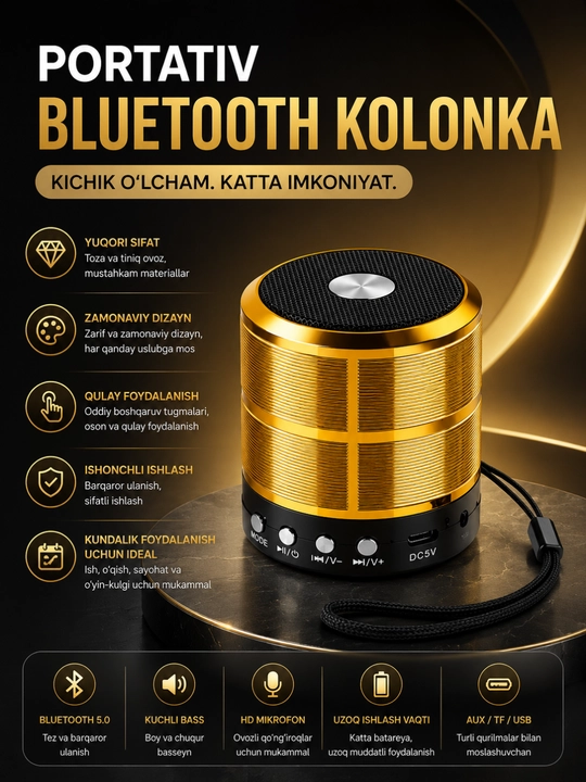 Портативная Bluetooth колонка WS-887 с FM, USB, TF, AUX беспроводной динамик - 