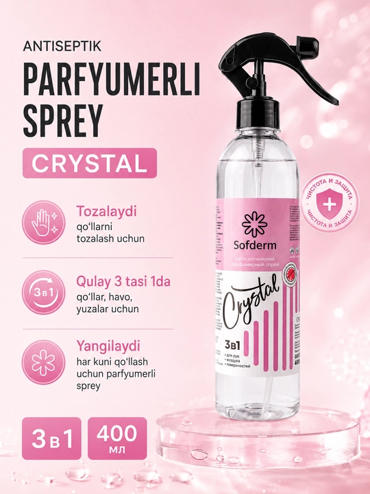 Sofderm Crystal 3 in 1 atirli antiseptik sprey, 400 ml