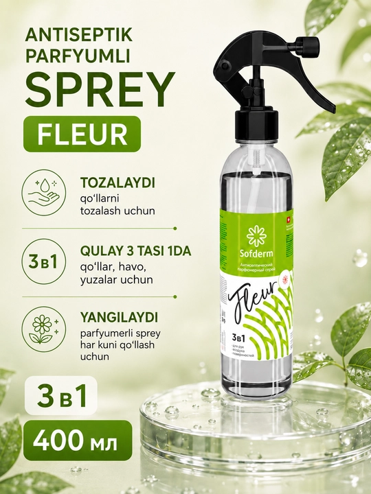 Sofderm Fleur 3 in 1 atirli antiseptik sprey, 400 ml