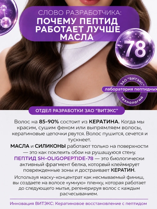 La Belle soch uchun konsentrat niqobi, yuvilmaydigan, keratin+peptidlar bilan, 45 ml
