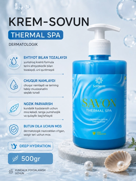 Sofderm Savon Thermal Spa Deep Hydration krem-sovuni, dozator bilan
