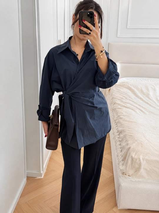 Ayollar o‘rama bluzka-rubashkasi, belbog‘li, uzun yengli S–2XL — ELLY FASHION
