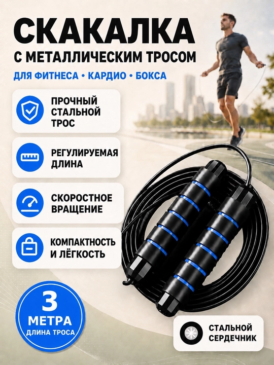 Скакалка для спорта, фитнеса и кроссфита, скоростная, для тренировок - 