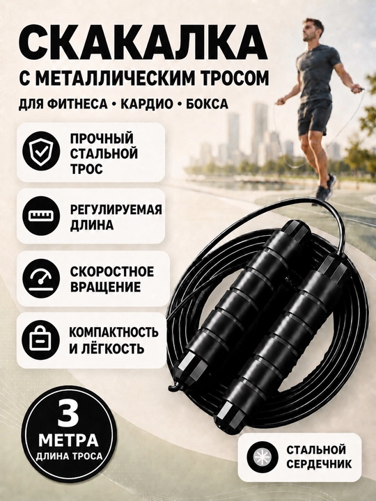 Скакалка для спорта, фитнеса и кроссфита, скоростная, для тренировок - 