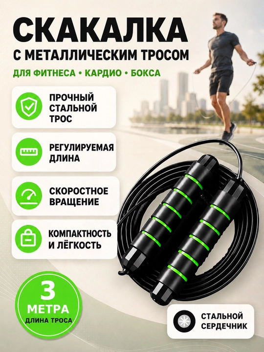 Скакалка для спорта, фитнеса и кроссфита, скоростная, для тренировок - 